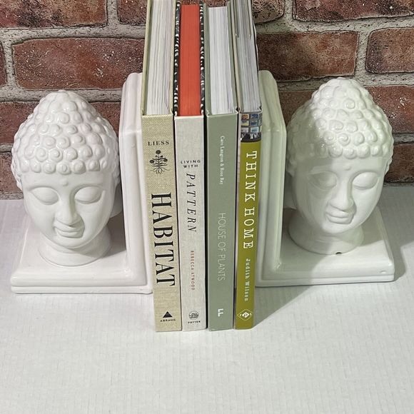 Buddha Bookends Set of 2 White Ceramic Oriental Zen Design Home Accent NWT - Picture 17 of 17